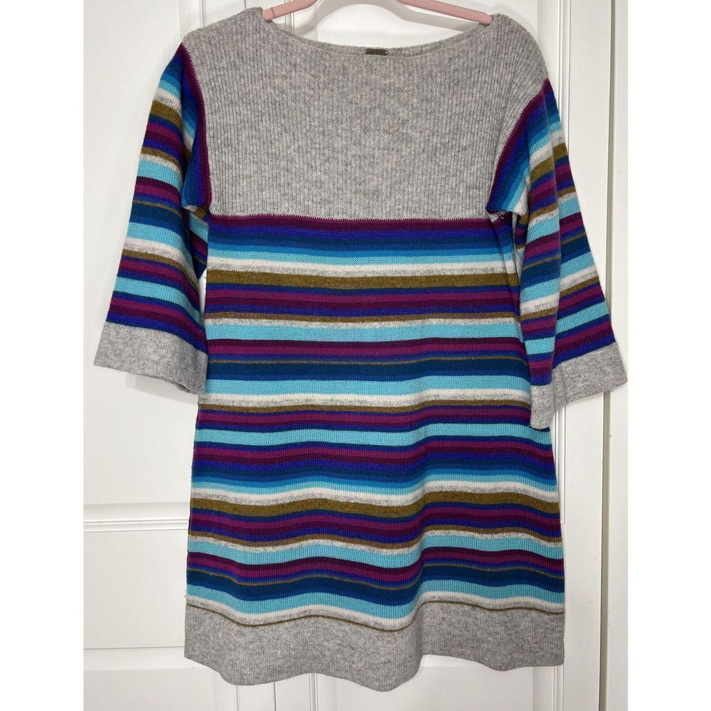 Free People Women's Medium Gray and Multicolored Striped Mini Sweater Dress